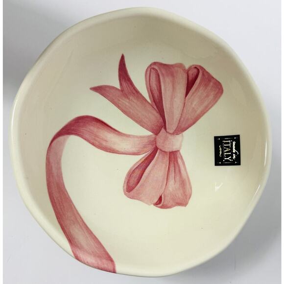 PINK BOW Coquette Bowls 10.25” Shabby Chic Made in Italy Set of 4 Ceramic - Picture 4 of 4